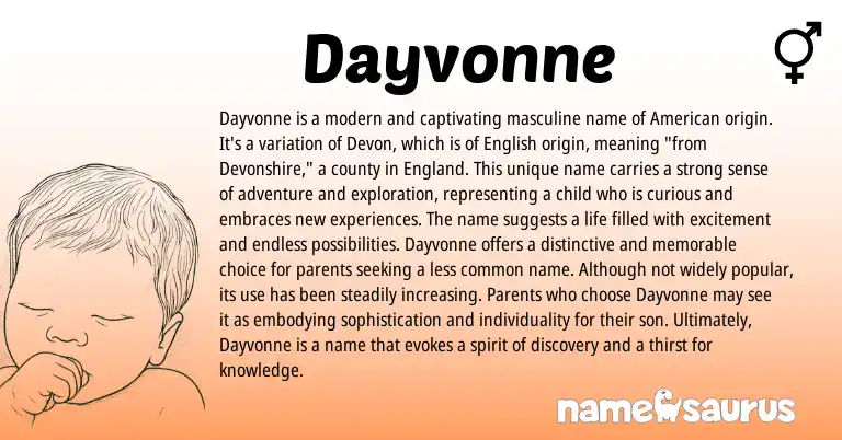 Infographic about Dayvonne name meaning, Dayvonne is a name from English, American origin(s).