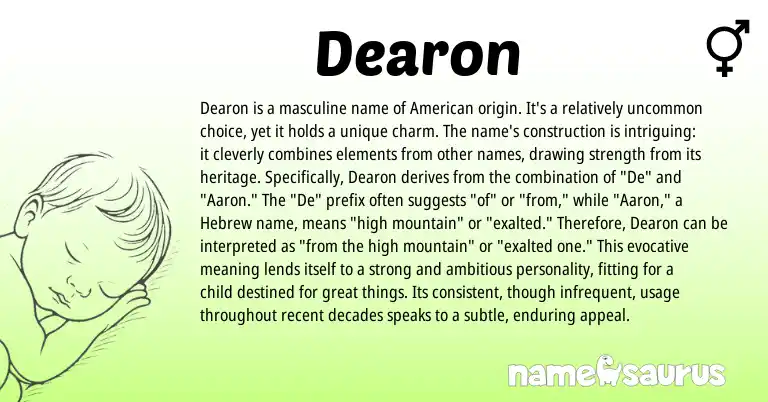 Infographic about Dearon name meaning, Dearon is a name from American origin(s).