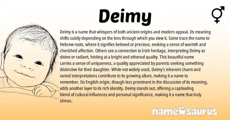 Infographic about Deimy name meaning, Deimy is a name from Hebrew, Irish origin(s).