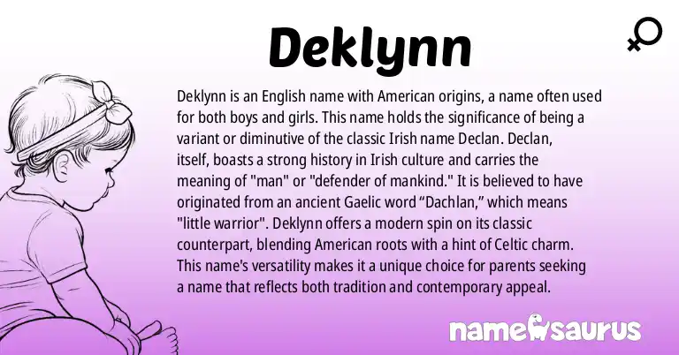 Infographic about Deklynn name meaning, Deklynn is a name from English (American) origin(s).
