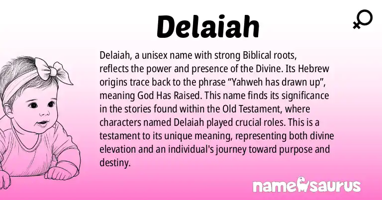Infographic about Delaiah name meaning, Delaiah is a name from Biblical, Hebrew origin(s).