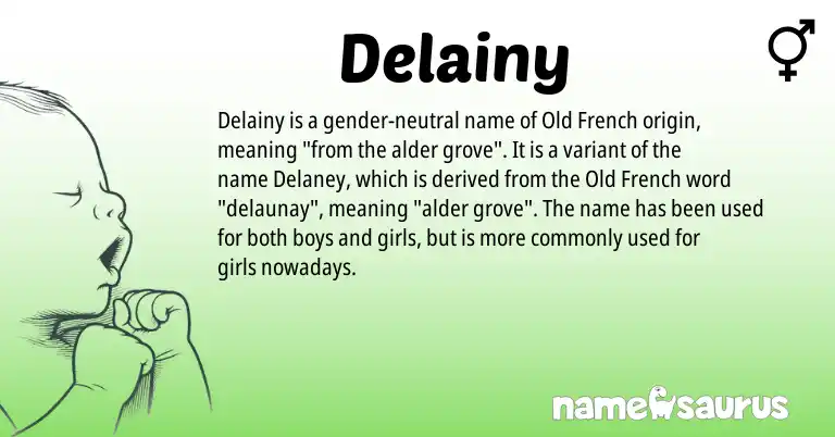 Infographic about Delainy name meaning, Delainy is a name from Old French origin(s).