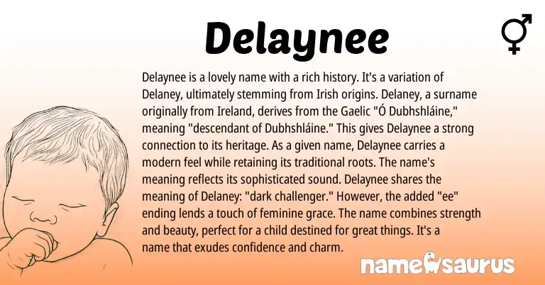 Infographic about Delaynee name meaning, Delaynee is a name from Irish origin(s).
