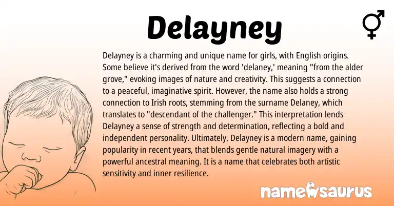 Infographic about Delayney name meaning, Delayney is a name from English origin(s).