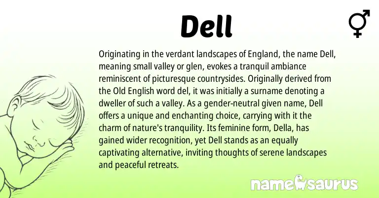 Infographic about Dell name meaning, Dell is a name from Old English, England origin(s).