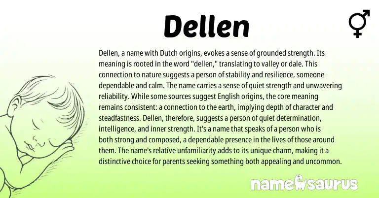 Infographic about Dellen name meaning, Dellen is a name from English, Dutch origin(s).