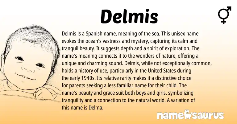 Infographic about Delmis name meaning, Delmis is a name from Spanish origin(s).