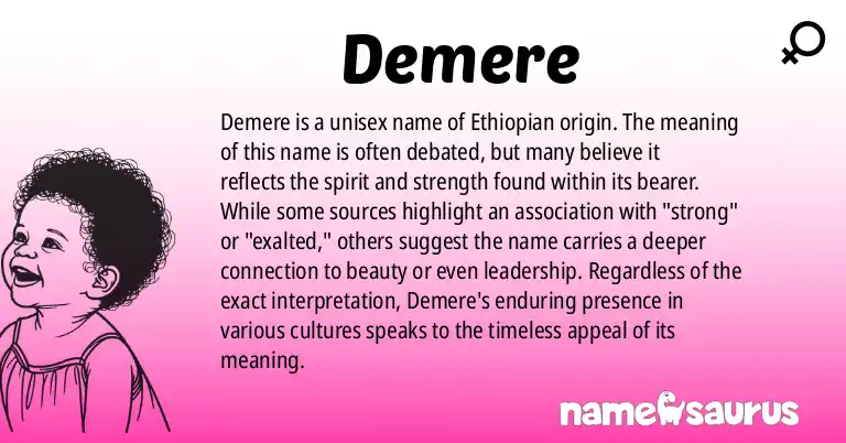 Infographic about Demere name meaning, Demere is a name from Ethiopian origin(s).