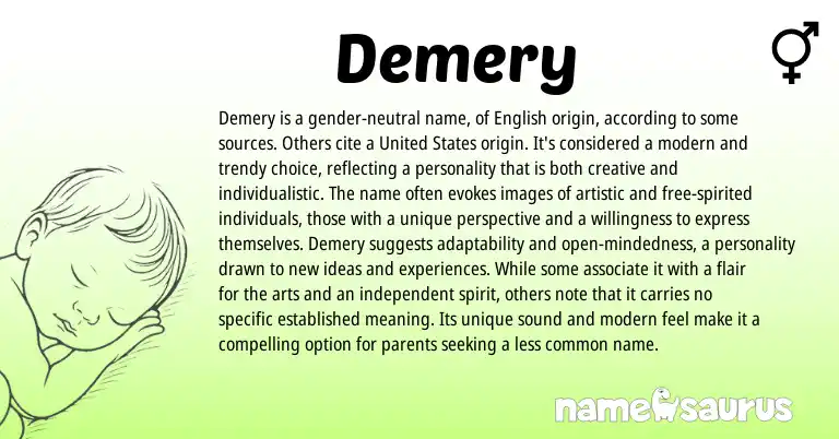 Infographic about Demery name meaning, Demery is a name from English origin(s).