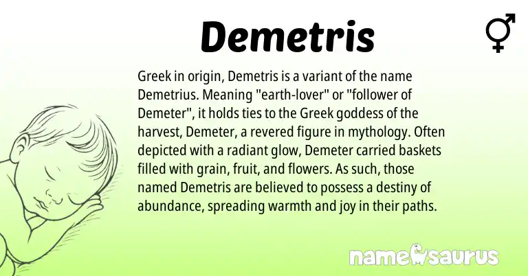 Infographic about Demetris name meaning, Demetris is a name from Greek origin(s).
