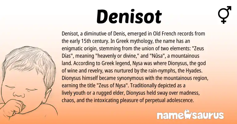 Infographic about Denisot name meaning, Denisot is a name from Old French, Greek origin(s).