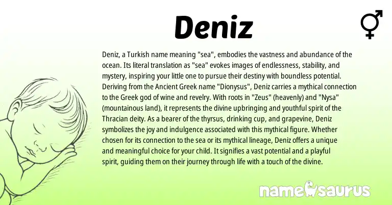 Infographic about Deniz name meaning, Deniz is a name from Ancient Greek, Turkish, Greek origin(s).
