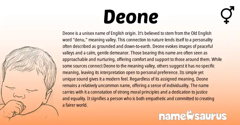Infographic about Deone name meaning, Deone is a name from English, Greek origin(s).