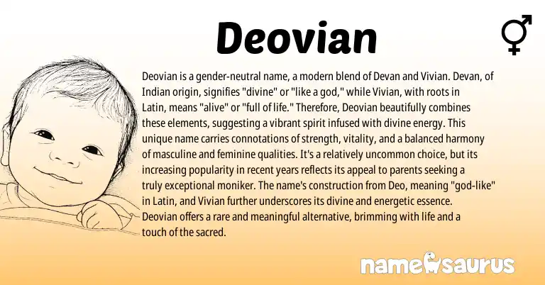 Infographic about Deovian name meaning, Deovian is a name from Latin, Indian origin(s).