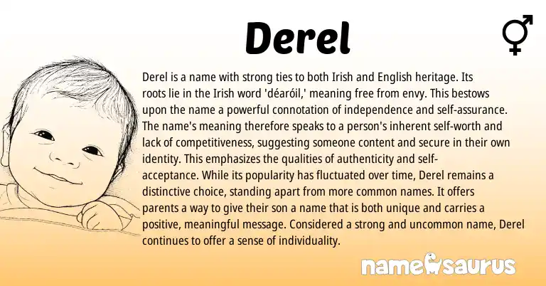 Infographic about Derel name meaning, Derel is a name from Irish origin(s).