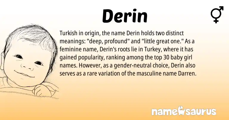 Infographic about Derin name meaning, Derin is a name from Turkish origin(s).