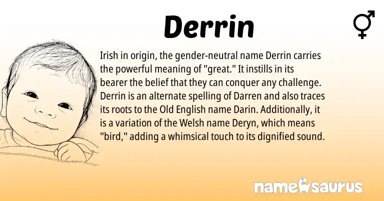 Infographic about Derrin name meaning, Derrin is a name from Irish, Old English, Welsh origin(s).