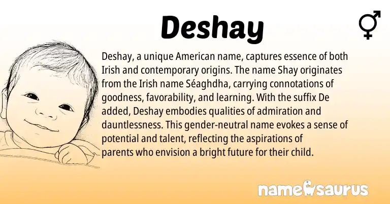 Infographic about Deshay name meaning, Deshay is a name from Irish, American origin(s).