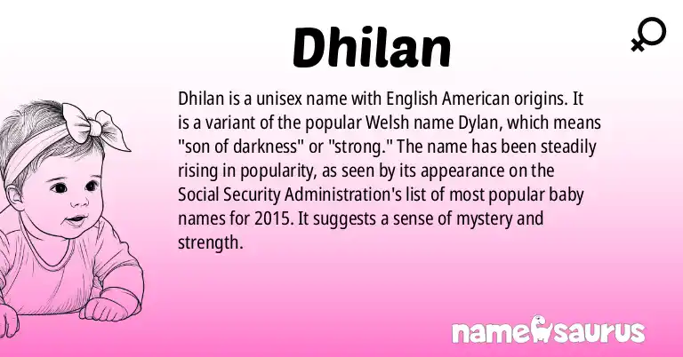 Infographic about Dhilan name meaning, Dhilan is a name from English (American) origin(s).