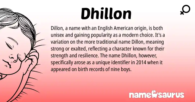 Infographic about Dhillon name meaning, Dhillon is a name from English (American) origin(s).