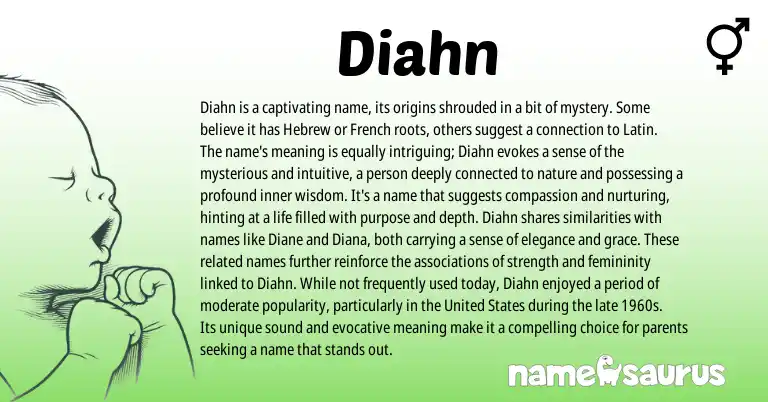 Infographic about Diahn name meaning, Diahn is a name from French, Hebrew origin(s).