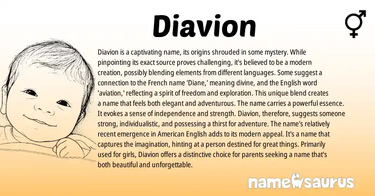 Infographic about Diavion name meaning, Diavion is a name from French, English origin(s).