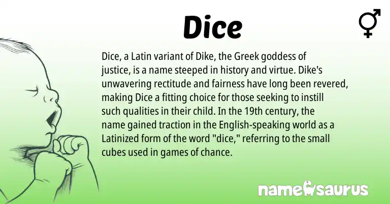 Infographic about Dice name meaning, Dice is a name from English, Latin, Greek origin(s).