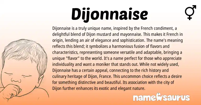 Infographic about Dijonnaise name meaning, Dijonnaise is a name from French origin(s).