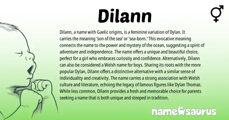 Infographic about Dilann name meaning, Dilann is a name from Gaelic origin(s).