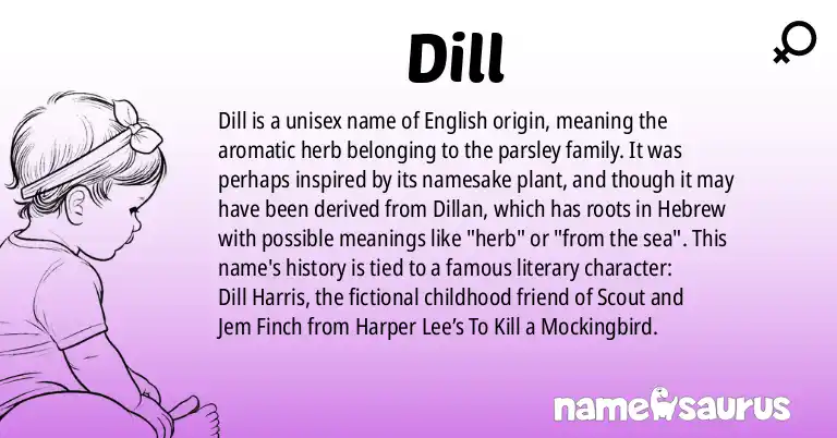 Infographic about Dill name meaning, Dill is a name from English (American), English origin(s).