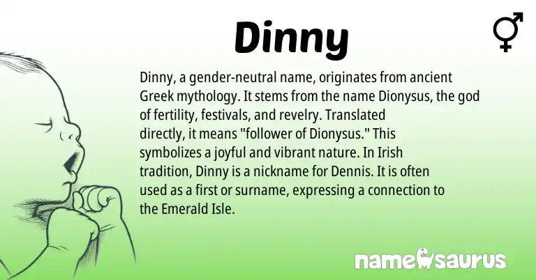 Infographic about Dinny name meaning, Dinny is a name from Irish, Greek origin(s).