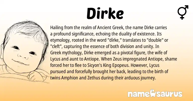 Infographic about Dirke name meaning, Dirke is a name from Ancient Greek, Greek origin(s).
