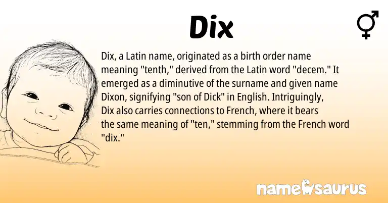 Infographic about Dix name meaning, Dix is a name from English, French, Latin origin(s).