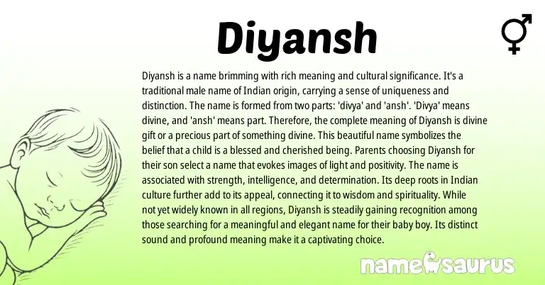 Infographic about Diyansh name meaning, Diyansh is a name from Indian, Hindi origin(s).