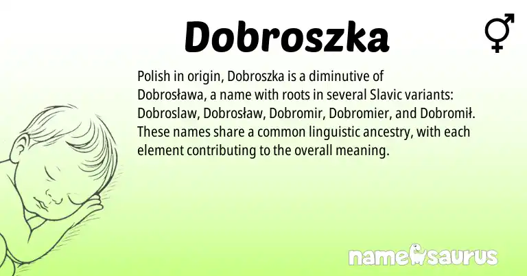 Infographic about Dobroszka name meaning, Dobroszka is a name from Polish, Slavic origin(s).