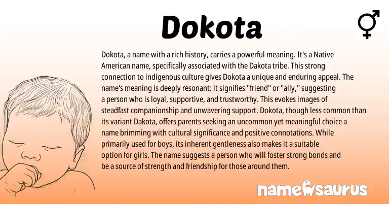 Infographic about Dokota name meaning, Dokota is a name from American origin(s).