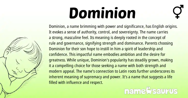 Infographic about Dominion name meaning, Dominion is a name from Latin, English origin(s).