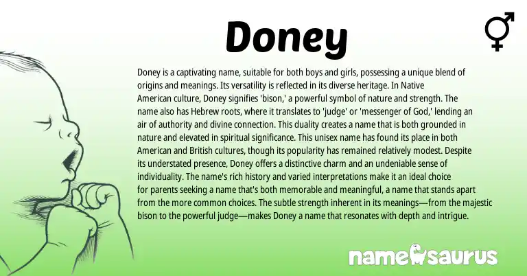 Infographic about Doney name meaning, Doney is a name from Hebrew, English, American origin(s).