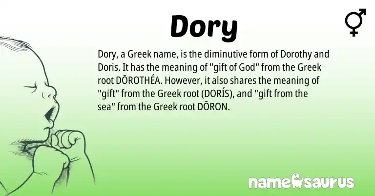 Infographic about Dory name meaning, Dory is a name from Greek origin(s).