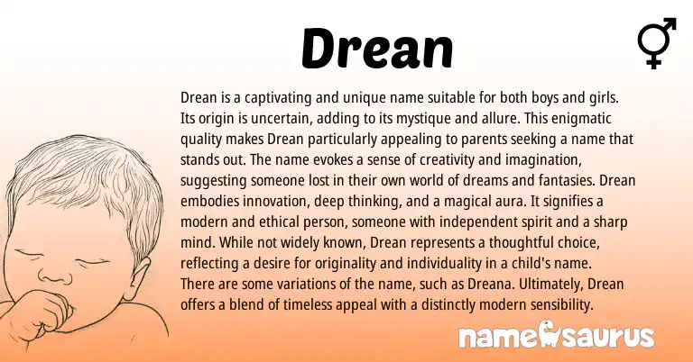 Infographic about Drean name meaning, Drean is a name from English, Other origin(s).