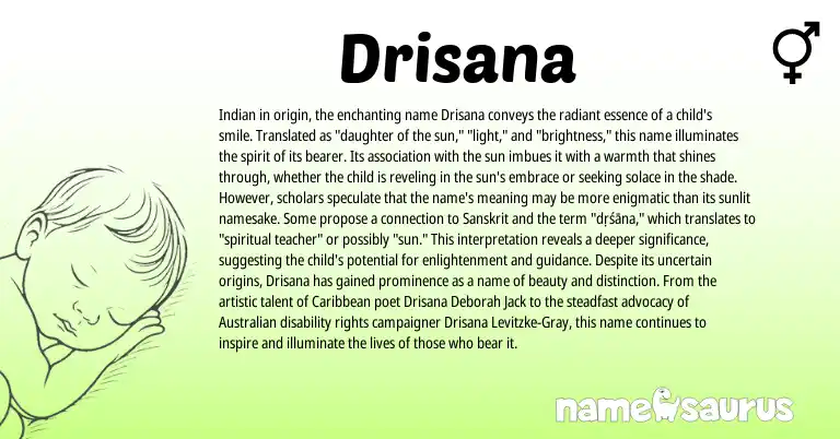 Infographic about Drisana name meaning, Drisana is a name from Australian, Sanskrit, Caribbean, Indian origin(s).