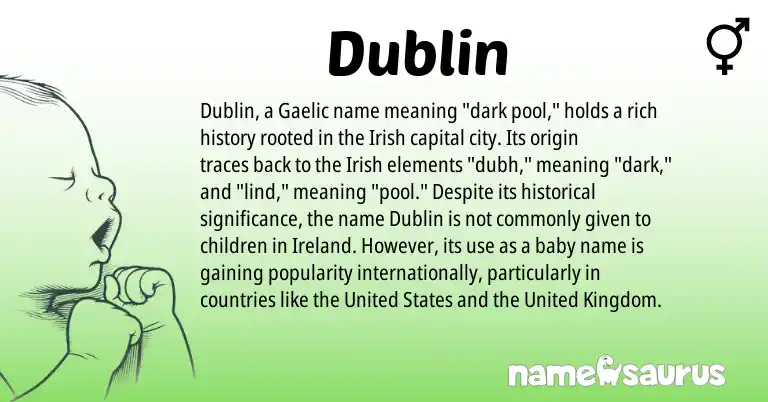 Infographic about Dublin name meaning, Dublin is a name from Irish, United States, Ireland, Gaelic, United Kingdom origin(s).