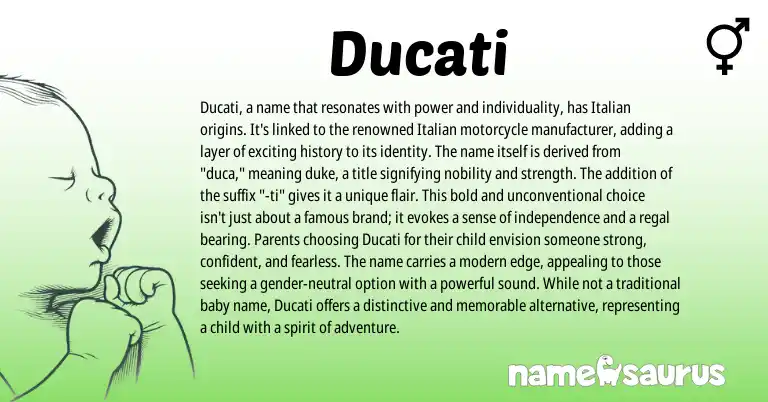 Infographic about Ducati name meaning, Ducati is a name from Italian origin(s).