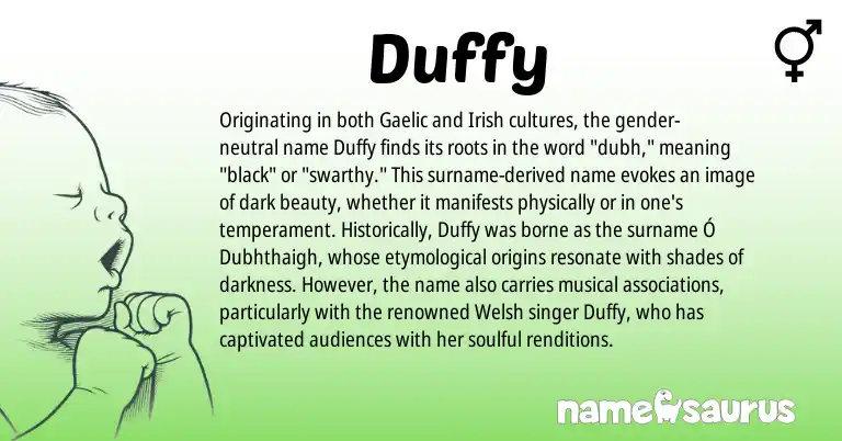 Infographic about Duffy name meaning, Duffy is a name from Irish, Gaelic, Welsh origin(s).