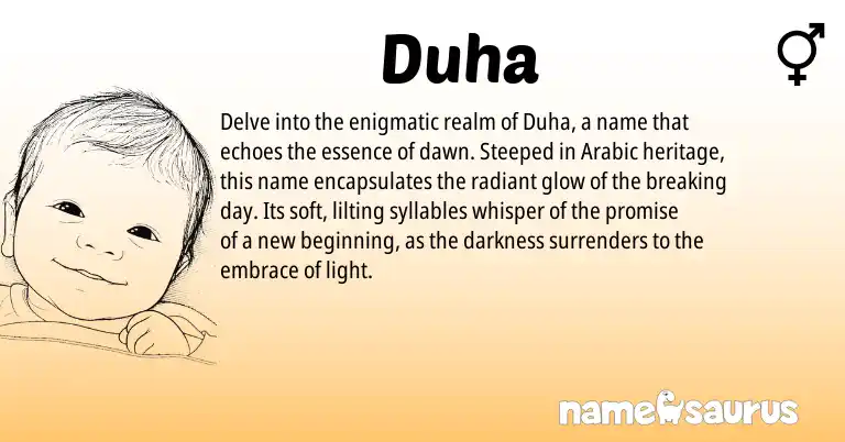 Infographic about Duha name meaning, Duha is a name from Arabic origin(s).