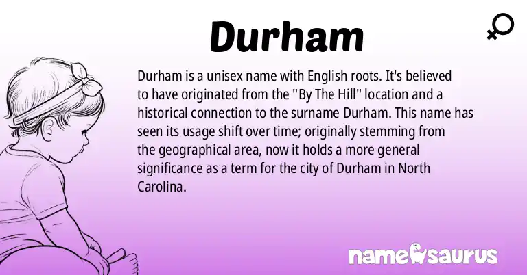 Infographic about Durham name meaning, Durham is a name from English (American), English origin(s).