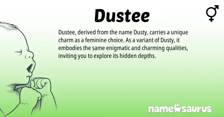 Infographic about Dustee name meaning, Dustee is a name from N/A origin(s).