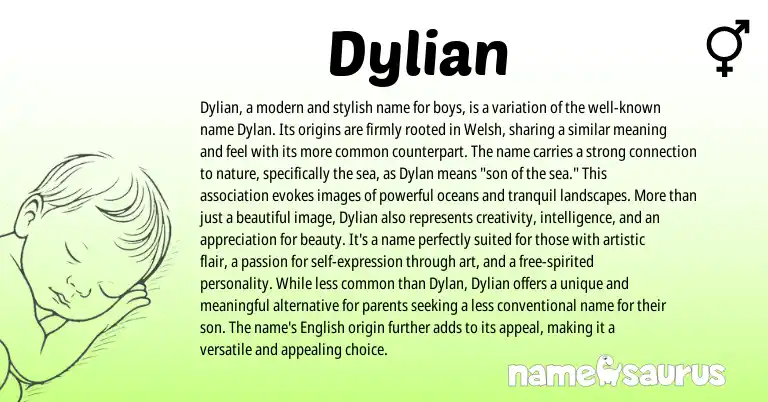 Infographic about Dylian name meaning, Dylian is a name from Welsh origin(s).