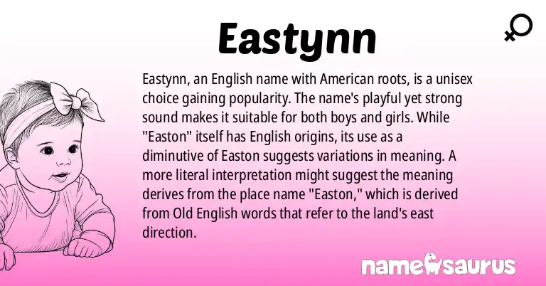 Infographic about Eastynn name meaning, Eastynn is a name from English (American) origin(s).