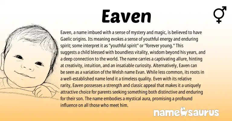 Infographic about Eaven name meaning, Eaven is a name from Irish, Gaelic origin(s).